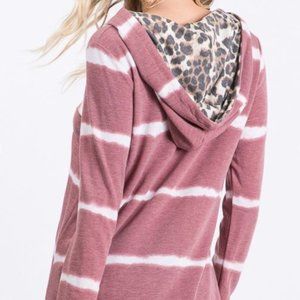 NWT Boutique Maroon Tie Dye Leopard Hoodie Top